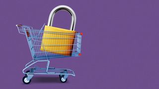 Illustration of a shopping cart with a giant padlock
